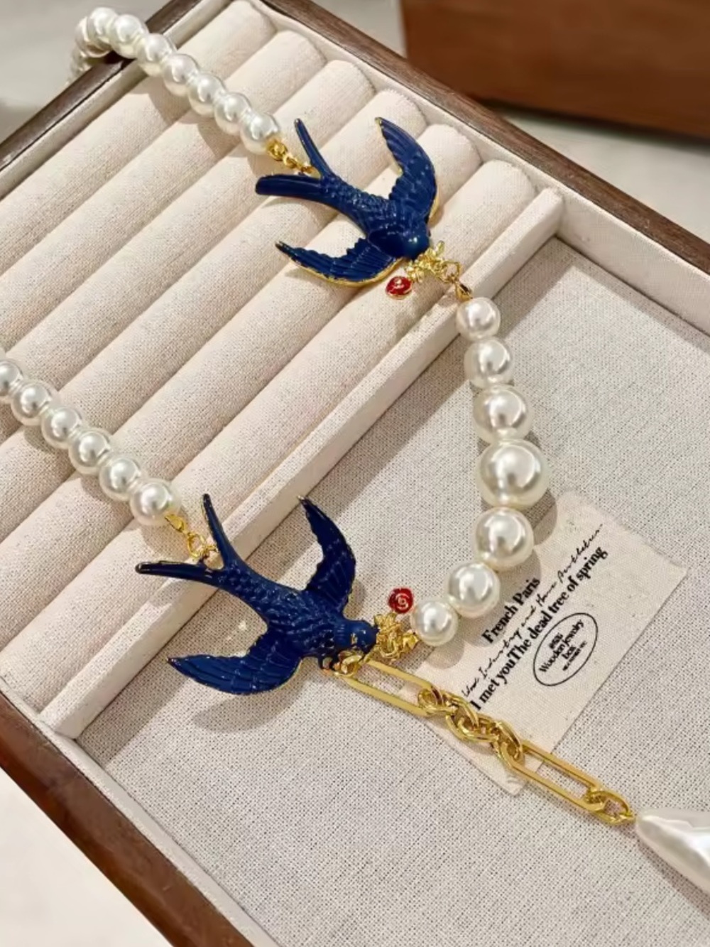 Vintage Etoile Swallow Pearl Lariat Necklace - Picture 2 of 4